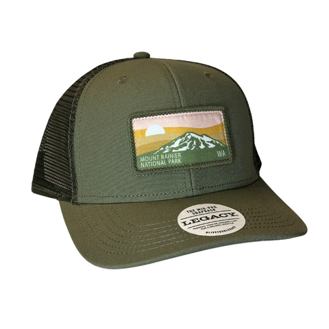 Olive Sunset Mountain Trucker Hat